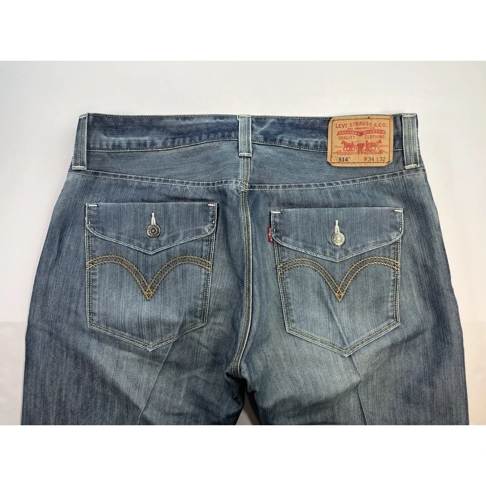 VTG Levi's 514 Jeans Mens 34x32 Blue Denim Slim Straight Grunge Flap Pocket Y2K